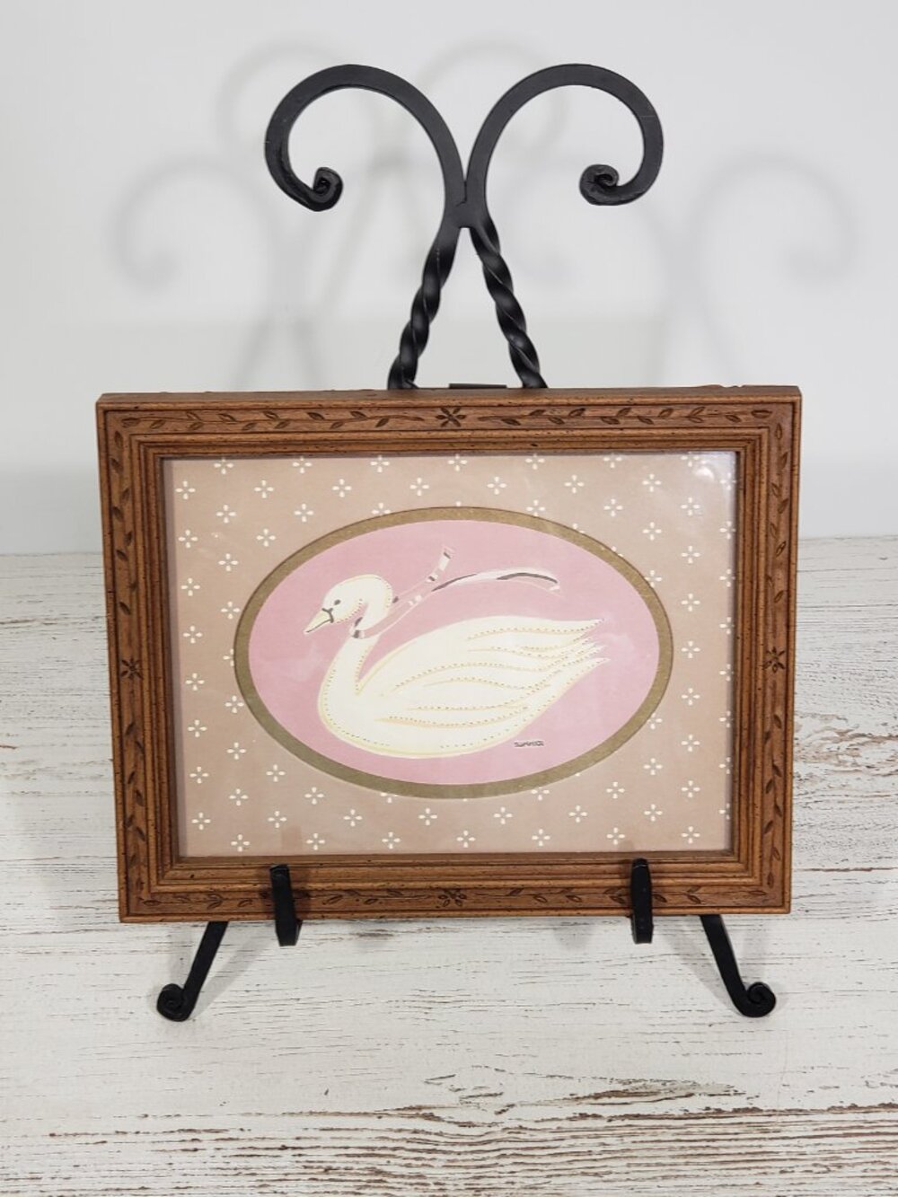 Vintage Framed Goose Print with scarf Cottagecore Grandmacore 7" x 9"